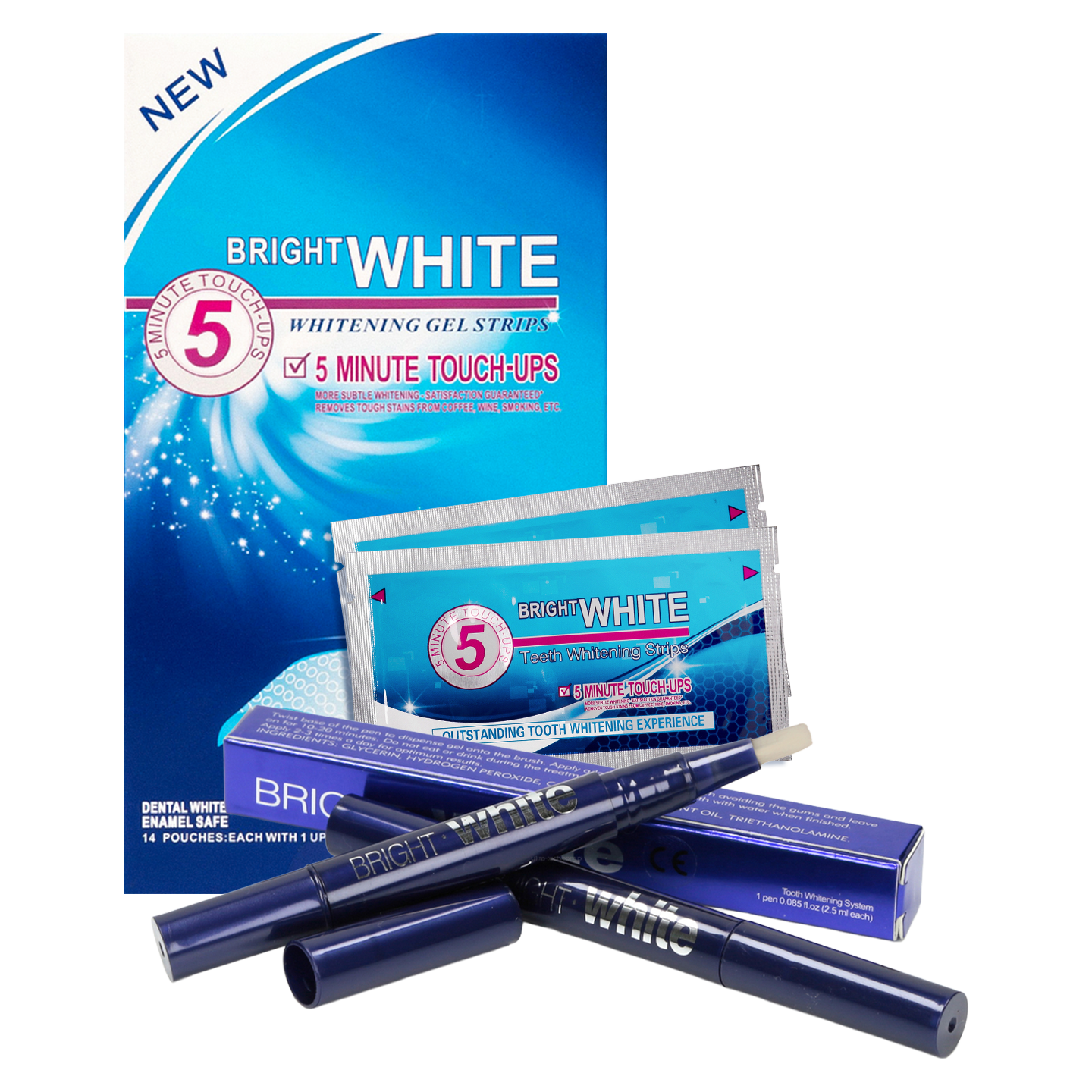 Paski wybielające BRIGHT WHITE 5 MINUTE TOUCH UPS - 28 szt + BRIGHT WHITE Whitening Pen